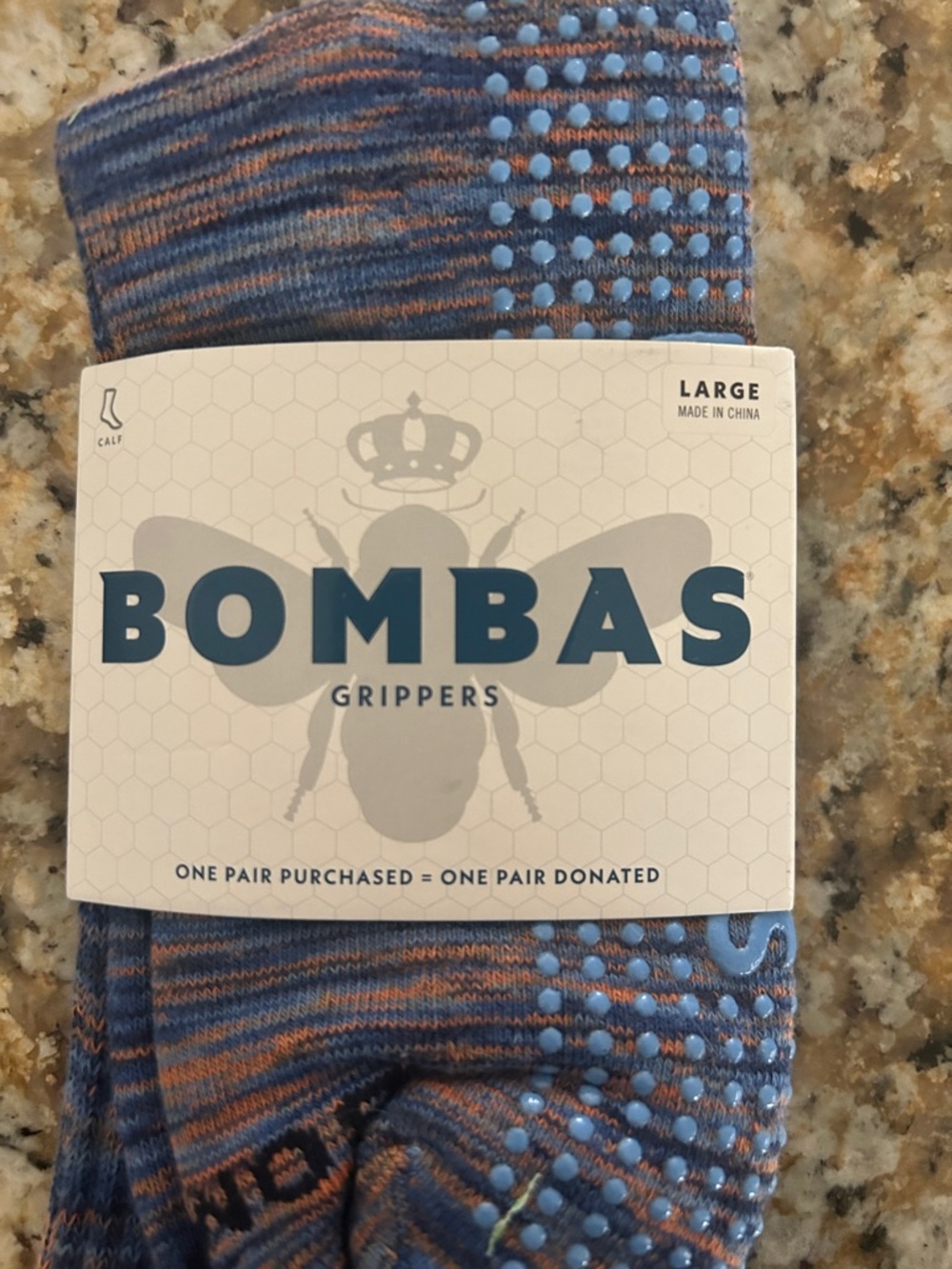 Bombas Men’s Gripper Socks — Blue with Orange Accents